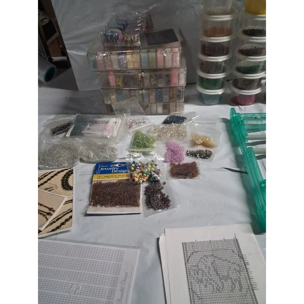 Massive  Bead Loom And Beads Lot 2 Bead Looms And Tons Of Beads Glass And More